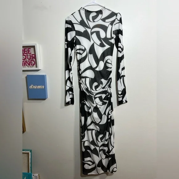 Farm Rio Long-Sleeve Mock-Neck Mesh Slim Midi Dress